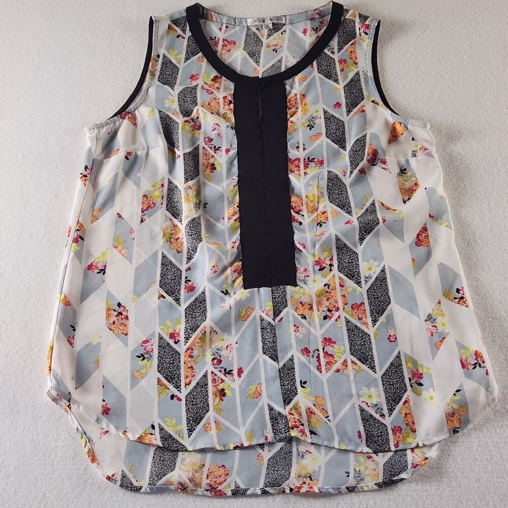 Cabi Women's Sleeveless Grosgrain Floral Geometric Tunic Top Blouse Sz M